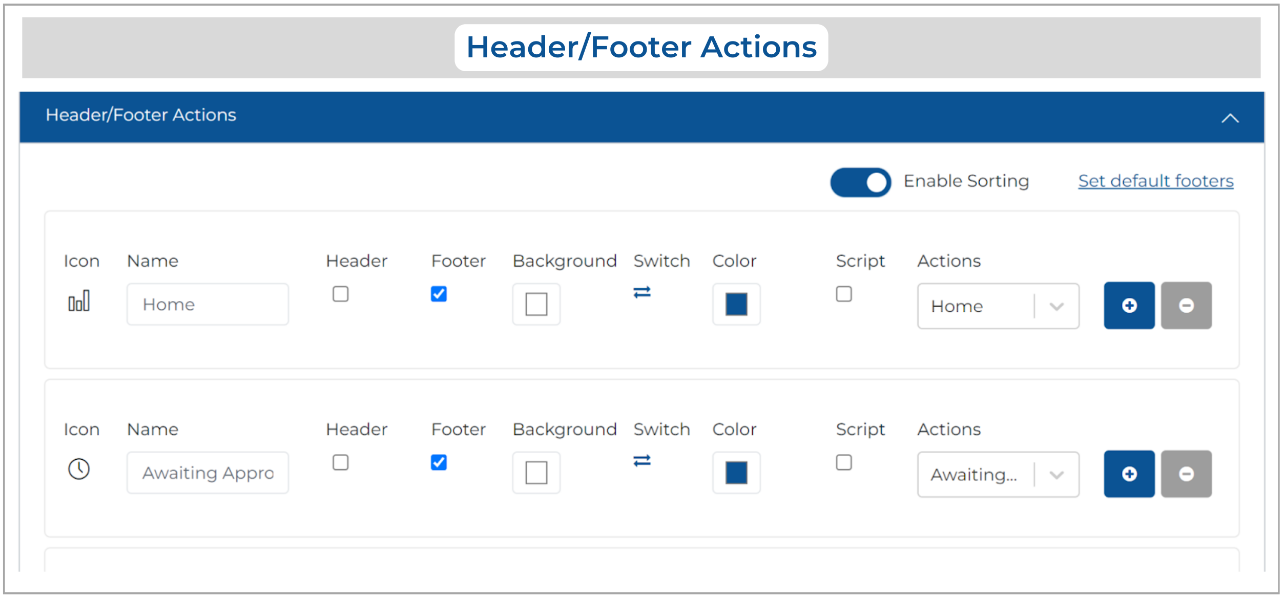 Header Footer Actions