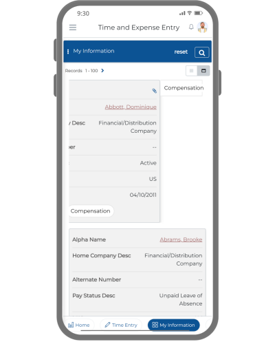 2.0 Time and Expense Entry App (My Information Swipe)
